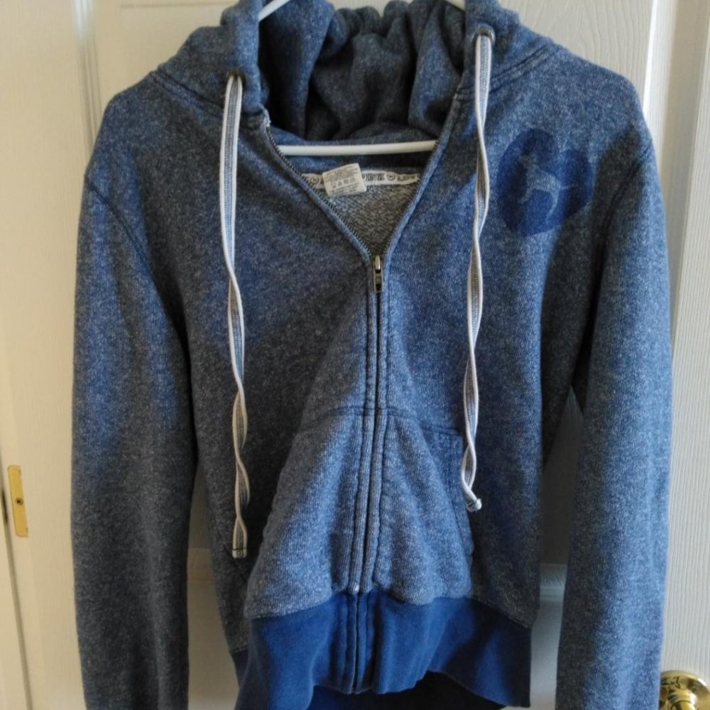 Ladies Victoria's Secret Blue Heather Zip Up Hoodie L